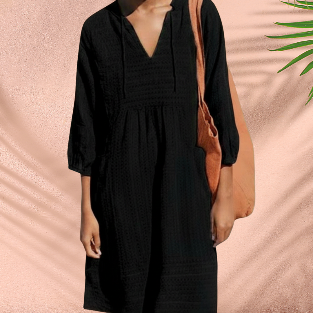 Luftiges Tunika Kleid für Damen – Lockeres Sommerkleid mit V-Ausschnitt & Taschen
