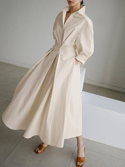 Elegantes Midi Hemdblusenkleid für Damen mit Taillierung und fließendem Schnitt