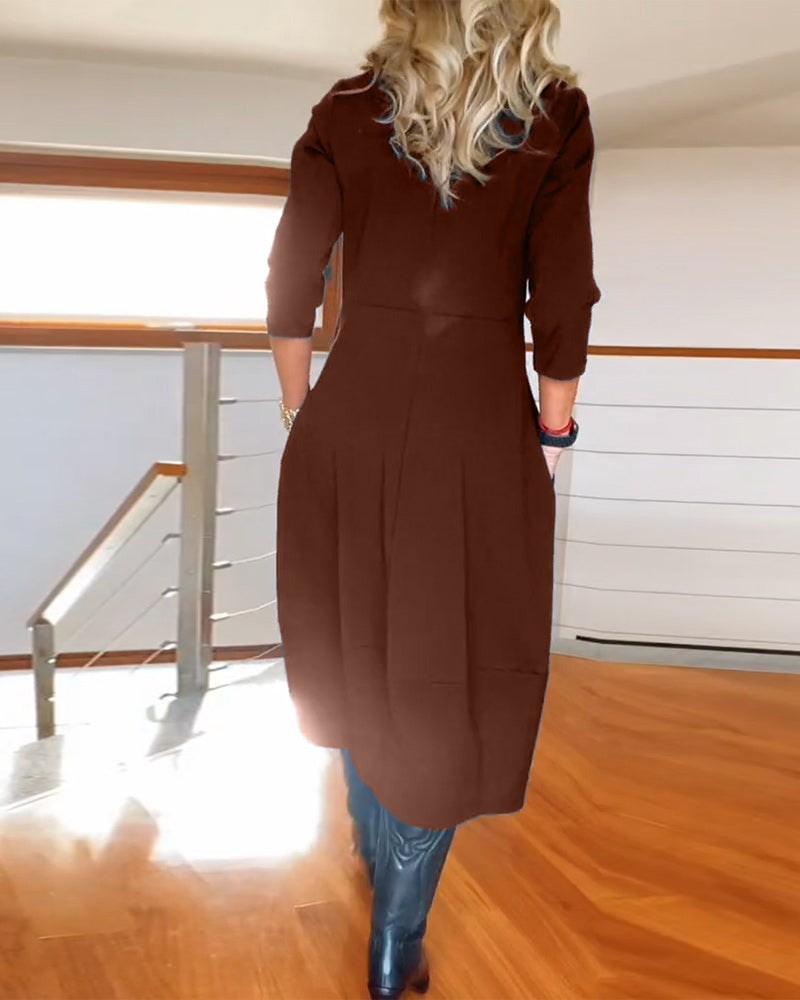 Claire - Elegantes und Bequemes Midi-Kleid mit Bootsausschnitt, 3/4-Ärmeln und Taschen