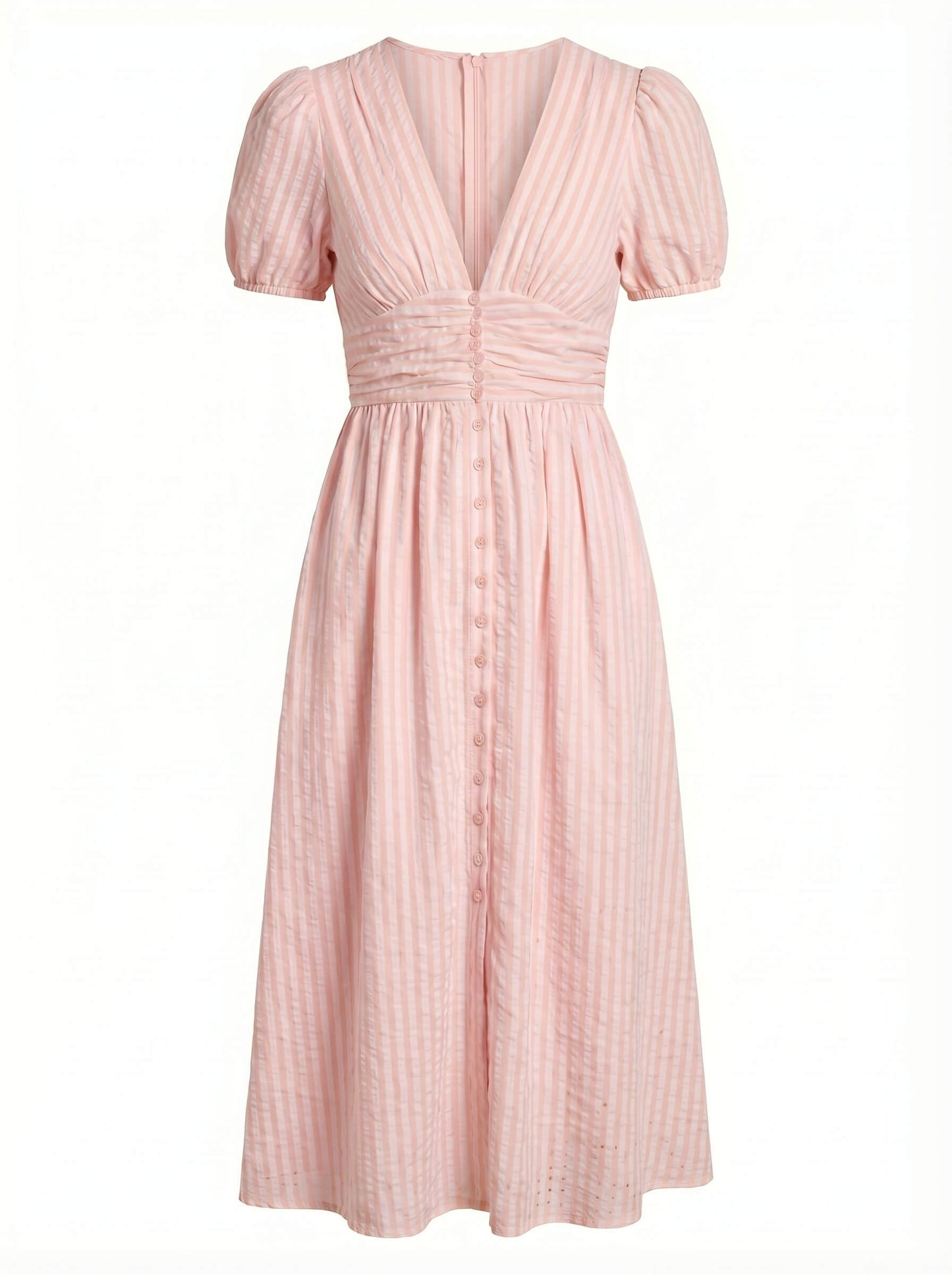 Elegantes Midi Kleid für Damen – Sommerkleid mit V-Ausschnitt, Puffärmeln & figurbetonter Taille