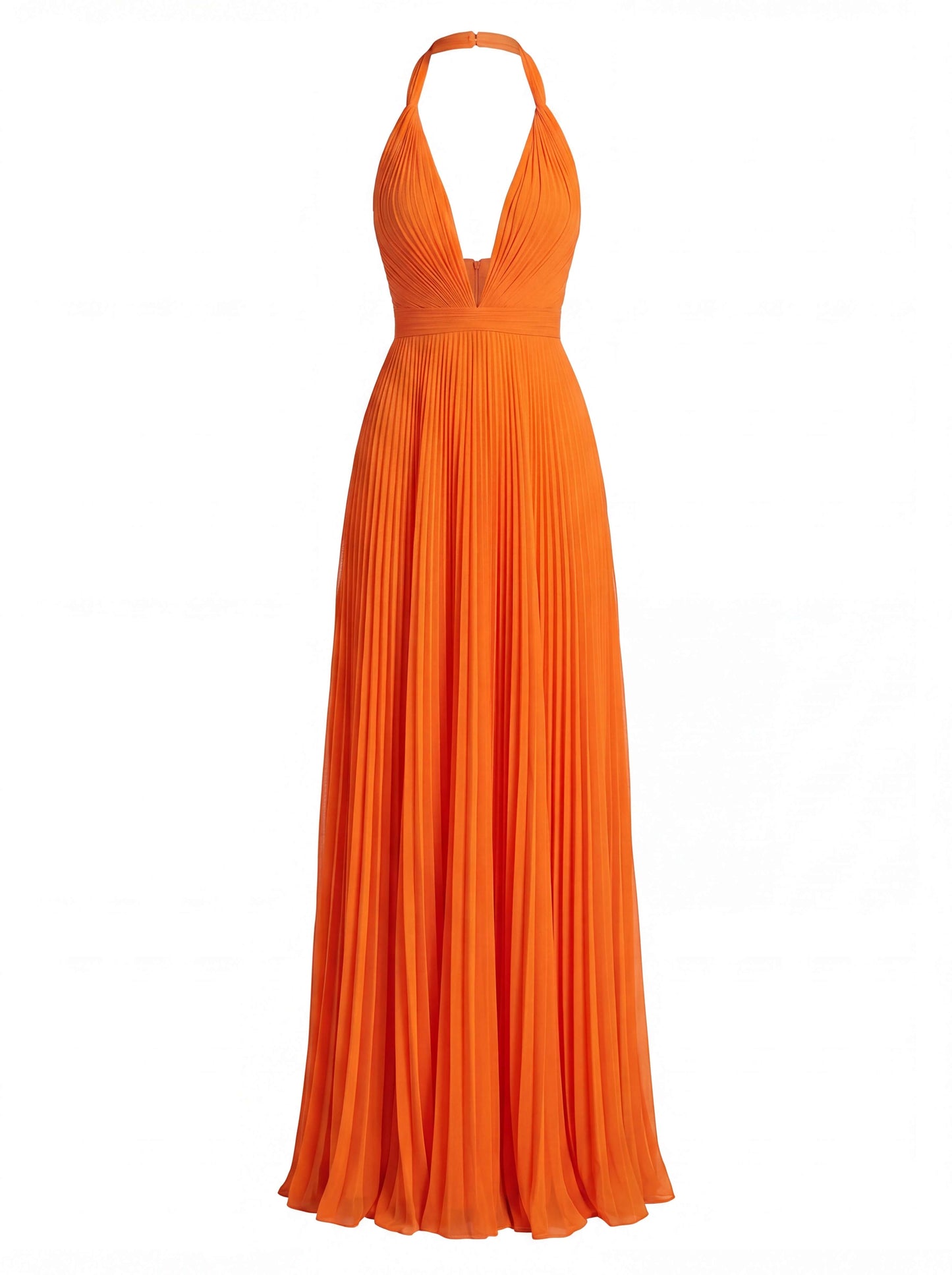 Elegantes Maxikleid für Damen – Plissiertes Abendkleid mit Neckholder & tiefem V-Ausschnitt