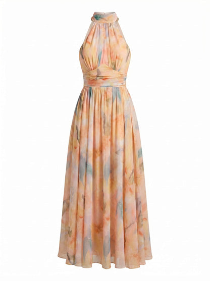 Elegantes Maxikleid für Damen – Luftiges Sommerkleid mit Halterneck & fließendem Fall