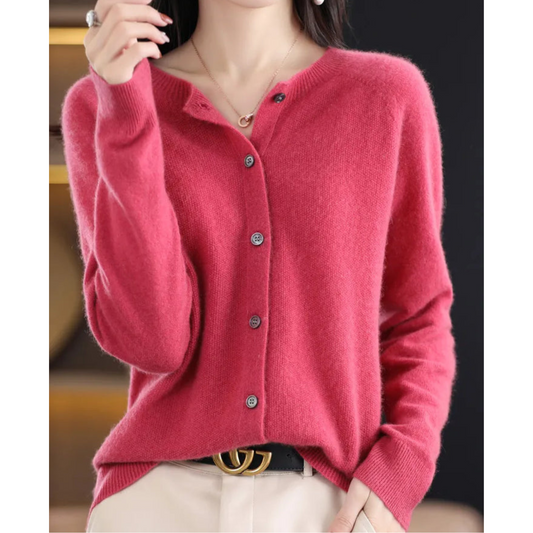 Bérélie - Damen-Cardigan mit Bootsausschnitt aus reiner Merinowolle, Cashmere-Stil, einfarbig