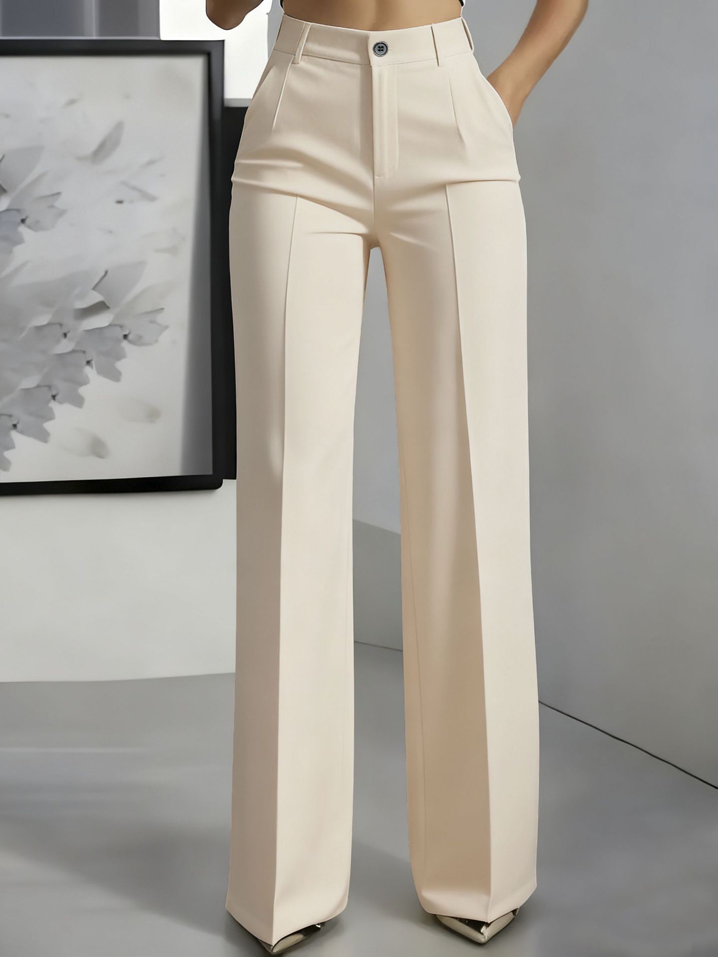 Elegante High Waist Stoffhose für Damen – Weite Business Hose mit geradem Bein