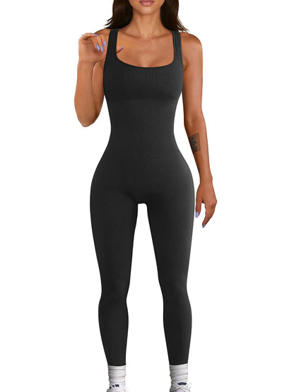 Élinaé - Nahtlose Eleganz | Moderne Athleisure-Jumpsuit für Damen, Ärmellos und Rippstrick