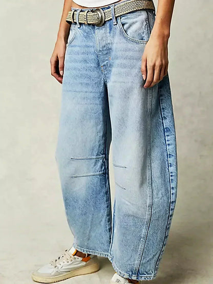 Trendige Print Jeans für Damen – Weite Baggy Denim Hose mit High Waist