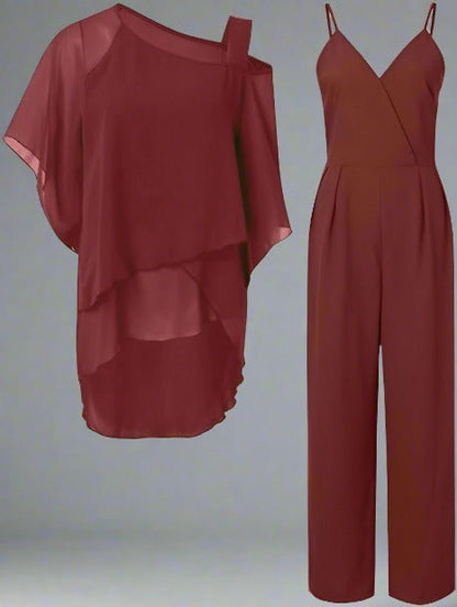 Elegantes Damen 2-Teiler Set mit Chiffon-Bluse & weiter Hose – Locker, Stilvoll & Festlich