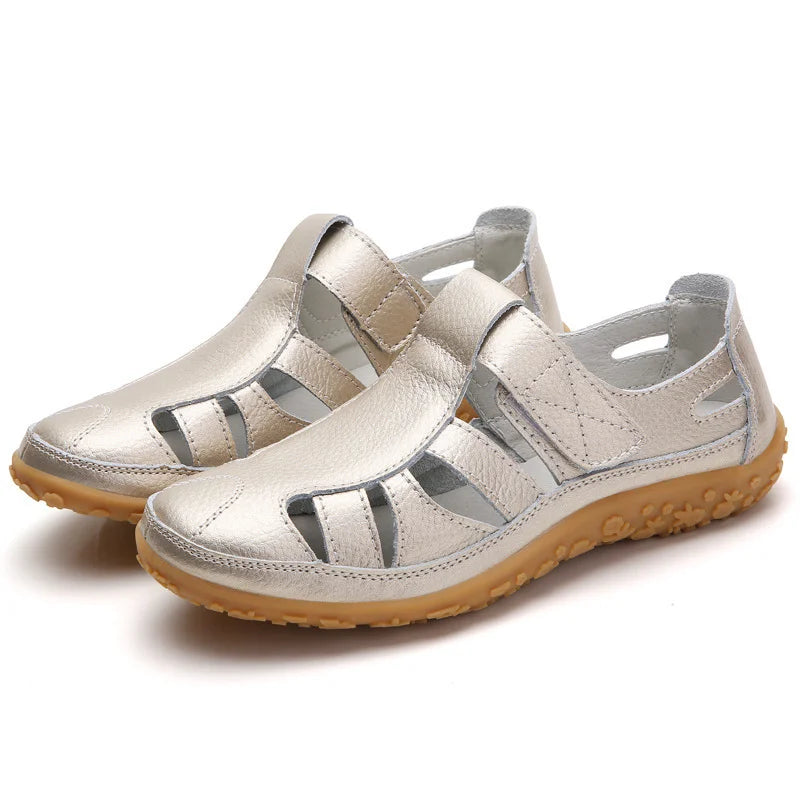 Bequeme Leder-Sandalen mit Klettverschluss – Atmungsaktive Sommer Schuhe für Damen