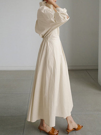 Elegantes Midi Hemdblusenkleid für Damen mit Taillierung und fließendem Schnitt