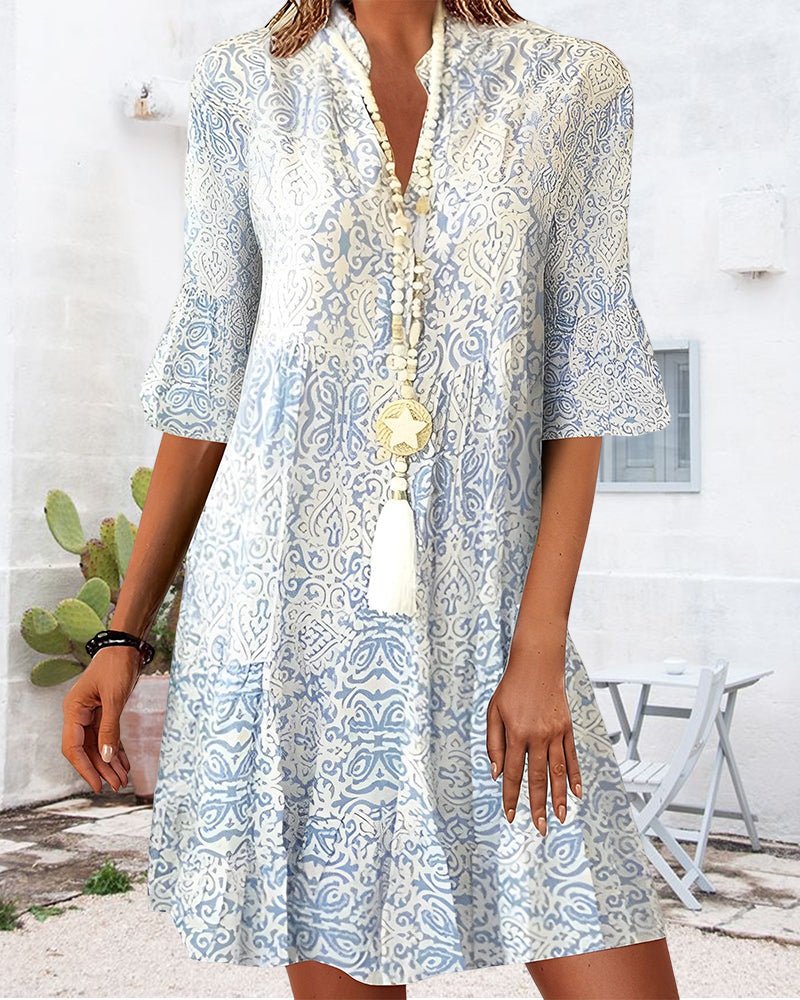 Marielle - Boho-Tunika Kleid mit Druck | Leichte Viskose | Ausgestellte Ärmel