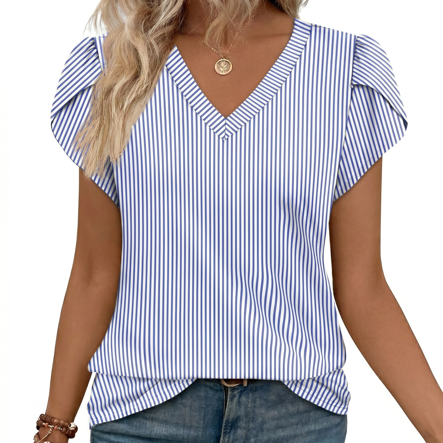 Lässige V-Ausschnitt Bluse mit Volantärmeln Damen – Elegantes Sommer Oberteil