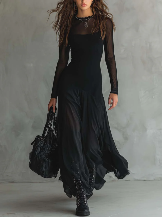 Chantal - Maxikleid aus schwarzem Patchwork-Tüll