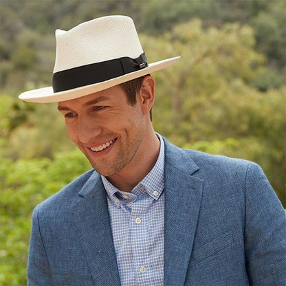 Klassischer Fedora Strohhut für Herren – Eleganter Sommerhut mit UV-Schutz & Reiseetui