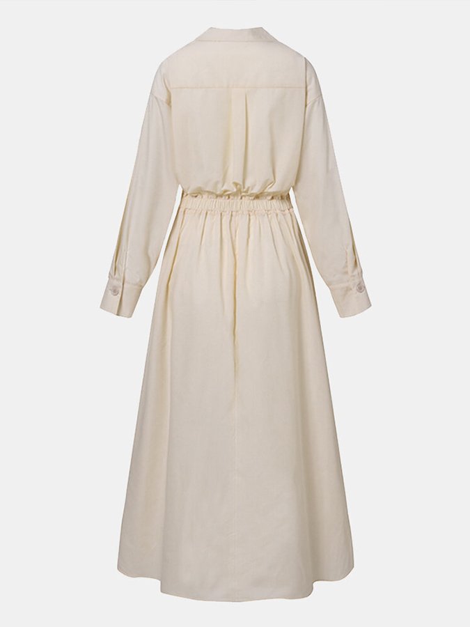 Elegantes Midi Hemdblusenkleid für Damen mit Taillierung und fließendem Schnitt