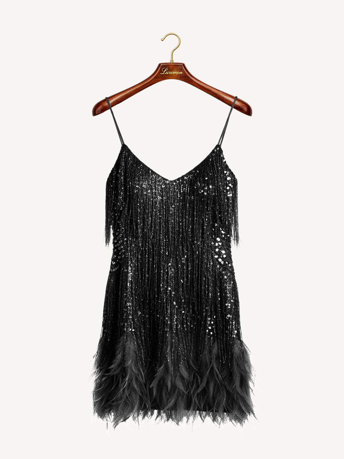 Elegantes Pailletten Fransenkleid für Damen – Glamouröses Party Cocktailkleid mit Federsaum