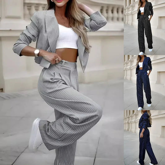 Énaly - Zweiteiliges Business Casual Ensemble Elegant mit Streifen, bestehend aus einem Blazer und einer Hochtaillierten Hose