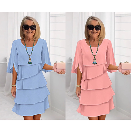 Elegantes Layered Rüschenkleid mit Flatterärmeln für Damen – Luftiges Sommerkleid mit lockerem Schnitt