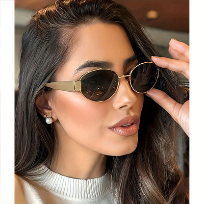Ovale Retro Sonnenbrille mit Metallrahmen & UV400 Schutz für Damen – Elegante Slim Shades