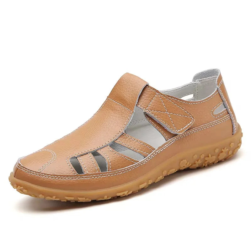 Bequeme Leder-Sandalen mit Klettverschluss – Atmungsaktive Sommer Schuhe für Damen