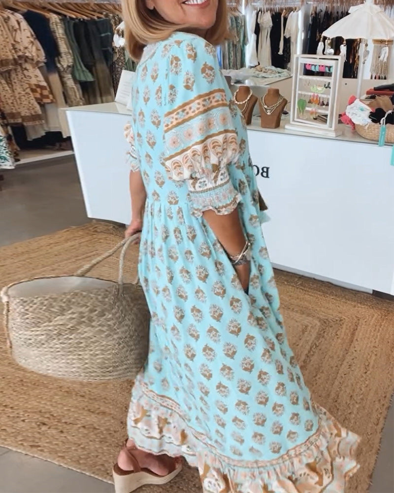 Sylméra - Maxikleid Boho Leichtes Druck Fluid Sommer