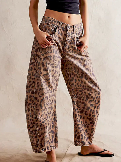 Trendige Print Jeans für Damen – Weite Baggy Denim Hose mit High Waist