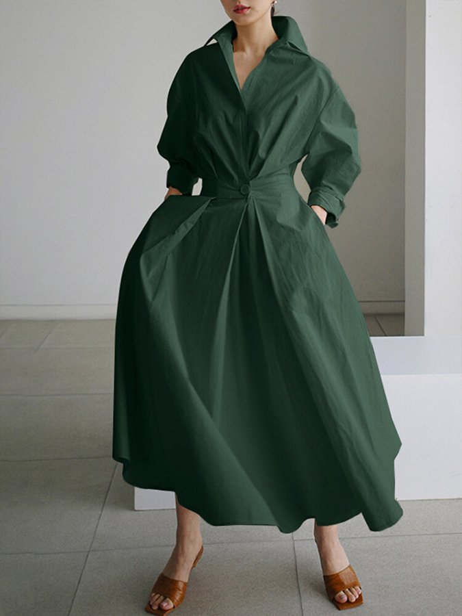 Elegantes Midi Hemdblusenkleid für Damen mit Taillierung und fließendem Schnitt