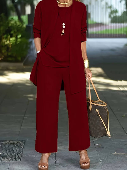 Mathilde - Lässiges Drei-Teile-Set für Frauen: Top, Weste und Hose
