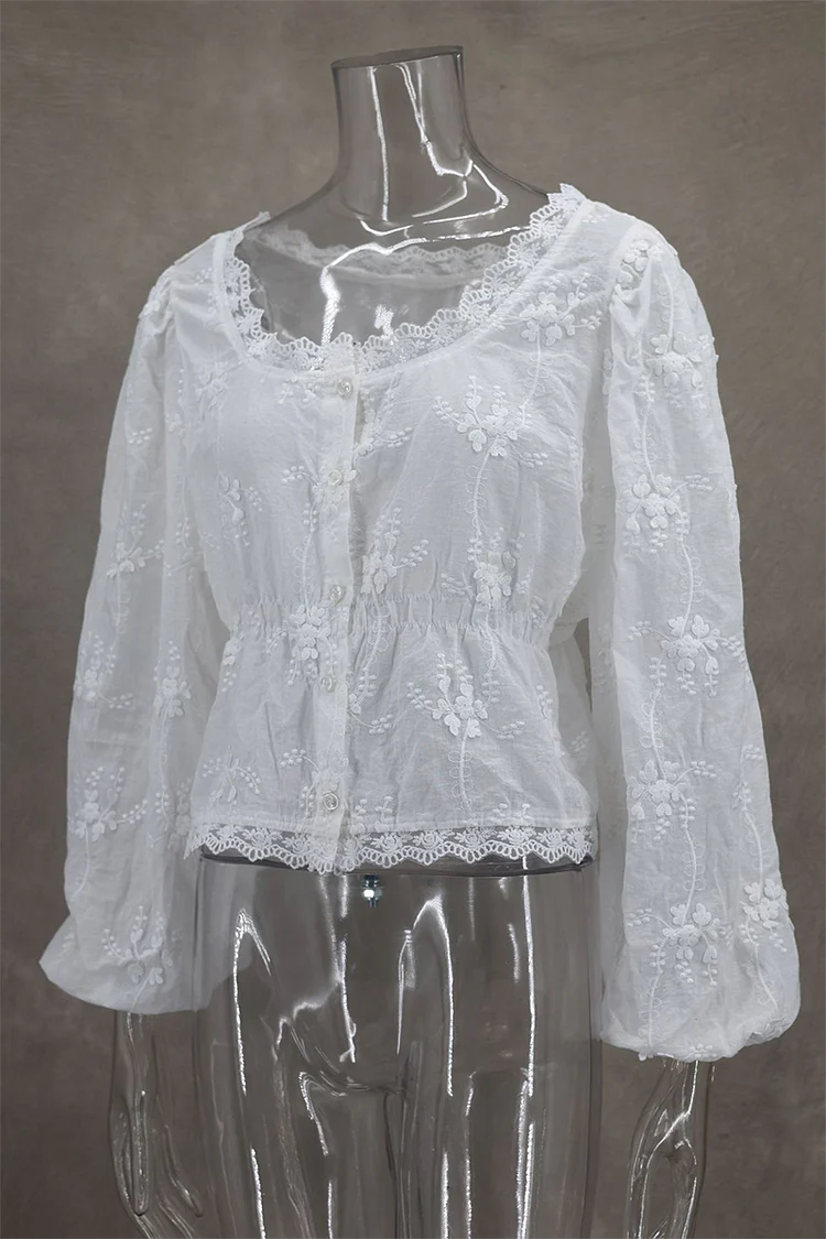 Joséphine - Bluse Frühling Bohème Romantisch aus Spitze mit langen Ärmeln und floralen Details für Frauen