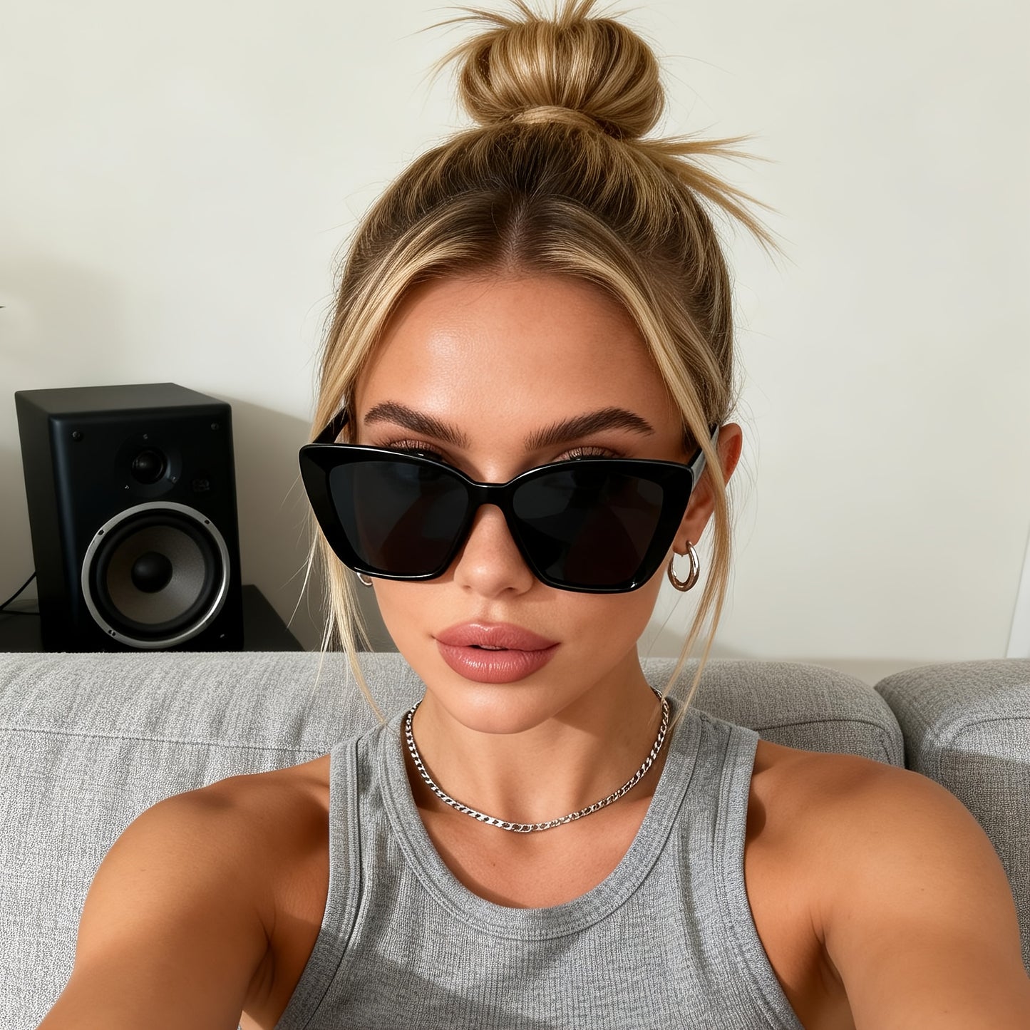 Cat-Eye Sonnenbrille UV400 mit breitem Rahmen für Damen – Klassische Oversize Shades