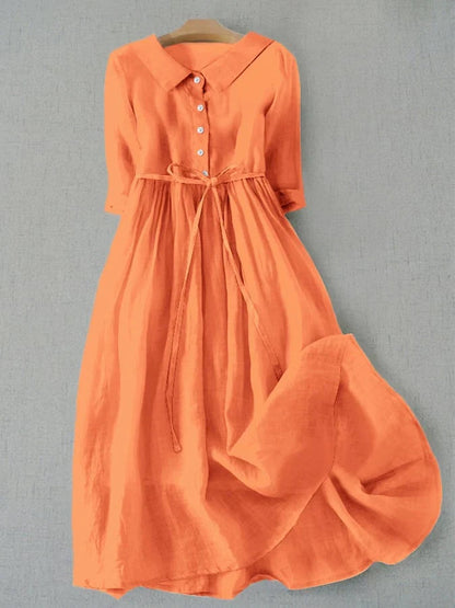 Luftiges Midi Hemdblusenkleid für Damen – Leinen Sommerkleid mit Bindegürtel & eleganter A-Linie