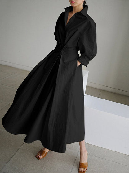 Elegantes Midi Hemdblusenkleid für Damen mit Taillierung und fließendem Schnitt