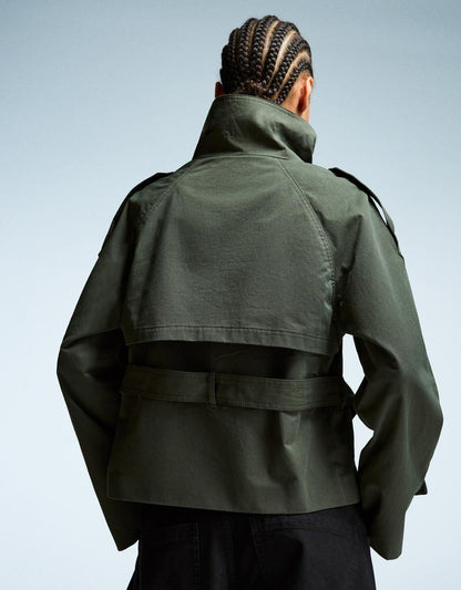 Elvire - Modischer Kurzer Frühlings-Trenchcoat für Frauen, Mit Knöpfen und Taillengürtel