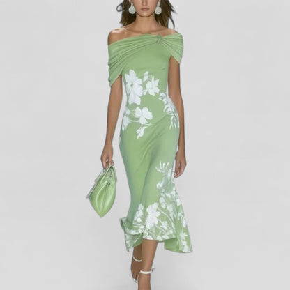 Florales Midikleid für Damen – Elegantes Off-Shoulder Kleid mit Figurbetonter Passform