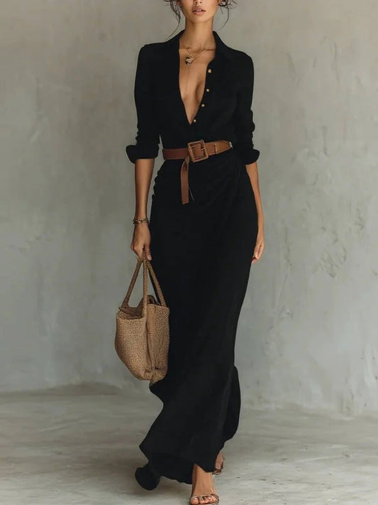 Férelle - Langes, leichtes Hemdkleid für Frühling und Sommer, mit inkludiertem Gürtel, für eine wunderschöne feminine Silhouette