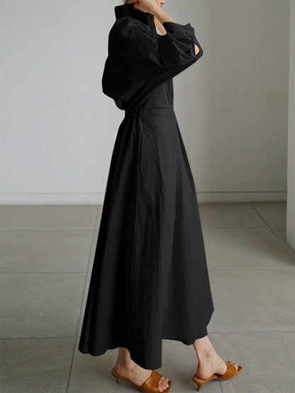 Elegantes Midi Hemdblusenkleid für Damen mit Taillierung und fließendem Schnitt