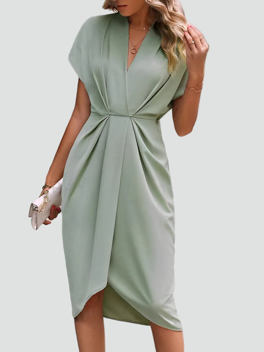 Figurbetontes Midikleid mit Drapierung – Elegantes V-Ausschnitt Kleid für Damen