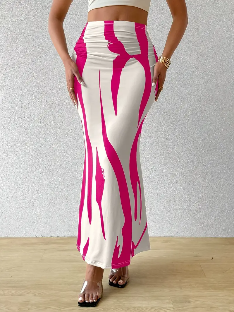 Figurbetonter Maxirock mit abstraktem Print für Damen – Eleganter High-Waist Rock für Sommer & Urlaub