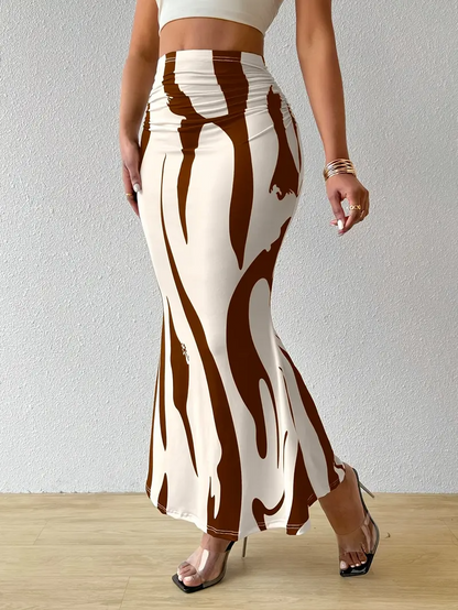 Figurbetonter Maxirock mit abstraktem Print für Damen – Eleganter High-Waist Rock für Sommer & Urlaub