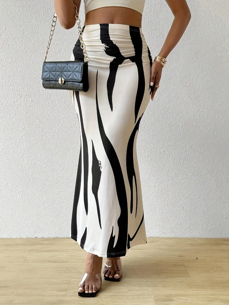 Figurbetonter Maxirock mit abstraktem Print für Damen – Eleganter High-Waist Rock für Sommer & Urlaub