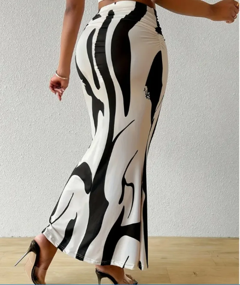 Figurbetonter Maxirock mit abstraktem Print für Damen – Eleganter High-Waist Rock für Sommer & Urlaub