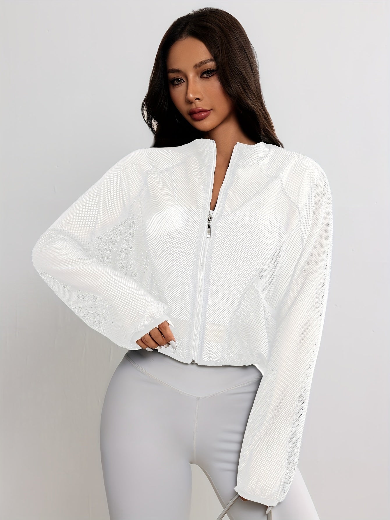 Leichte Mesh Jacke mit Reißverschluss für Damen – Atmungsaktive Sportjacke für Fitness, Yoga & Freizeit