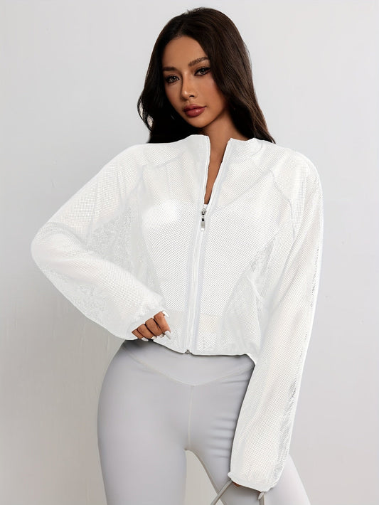 Leichte Mesh Jacke mit Reißverschluss für Damen – Atmungsaktive Sportjacke für Fitness, Yoga & Freizeit