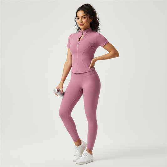 Figurformendes Sportshirt mit Reißverschluss für Damen – Kurzarm Fitness Top für Yoga, Training & Freizeit