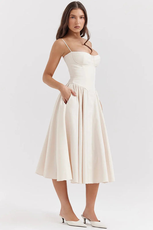 Calixène - Maxikleid mit Korsett für Damen aus atmungsaktivem Stoff für Frühling und Sommer