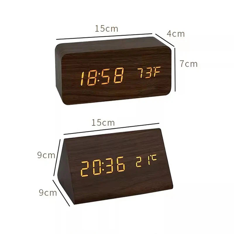 BoisSage - Wecker aus echtem Holzblock – WoodWatch – LED-Anzeige – Sprachsteuerung