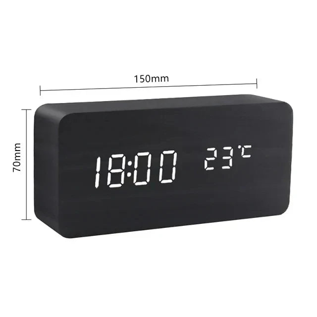 BoisSage - Wecker aus echtem Holzblock – WoodWatch – LED-Anzeige – Sprachsteuerung