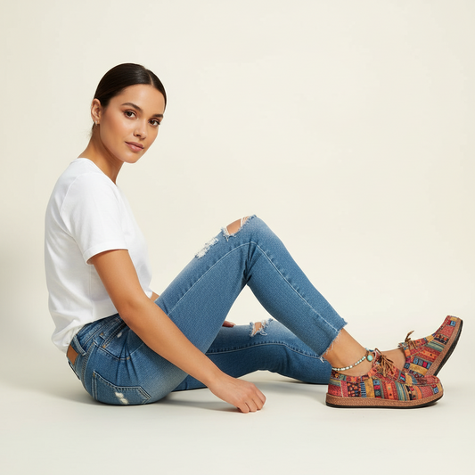 Bequeme Freizeit Schuhe mit Boho Print für Damen – Leichte Schnürschuhe für Alltag & Reisen
