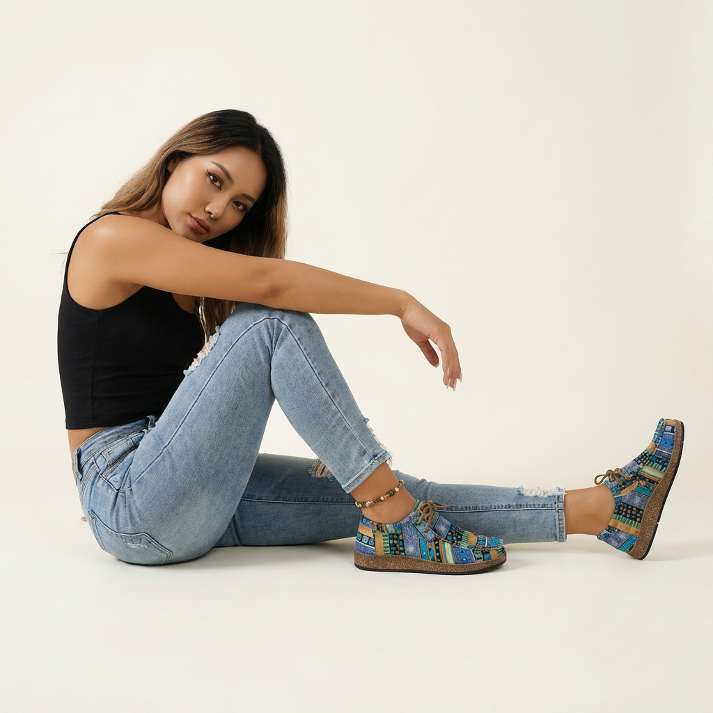 Bequeme Freizeit Schuhe mit Boho Print für Damen – Leichte Schnürschuhe für Alltag & Reisen