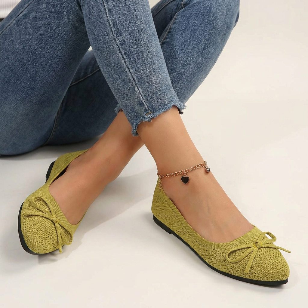 Bequeme Ballerinas mit Schleifendetail für Damen – Leichte Strickschuhe für Alltag, Büro & Freizeit
