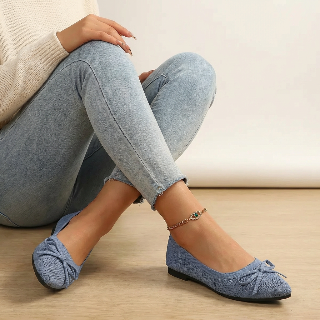Bequeme Ballerinas mit Schleifendetail für Damen – Leichte Strickschuhe für Alltag, Büro & Freizeit